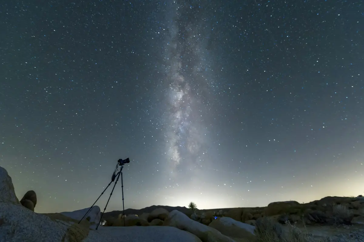 Milky Way above a camera tripod at night